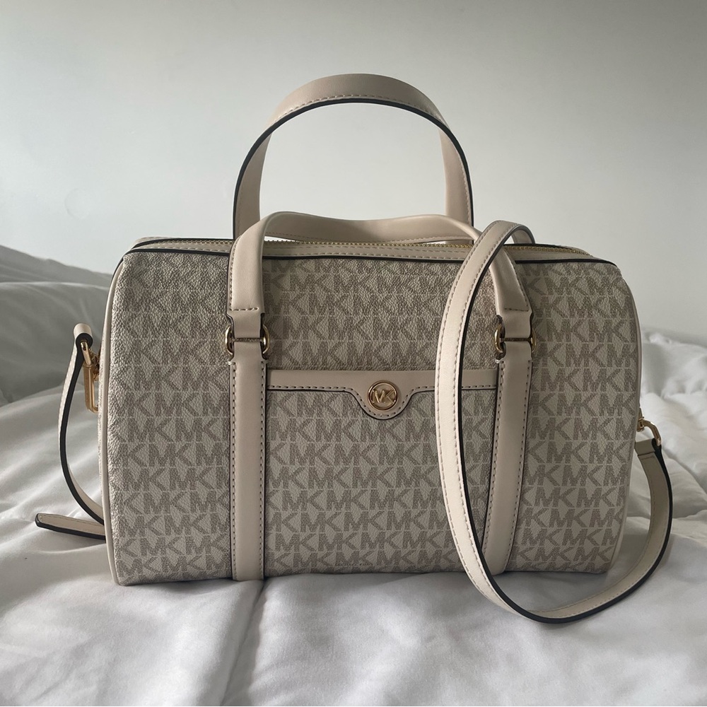NEW Michael Kors Cream Travel Duffle Satchel Crossbody Bag
